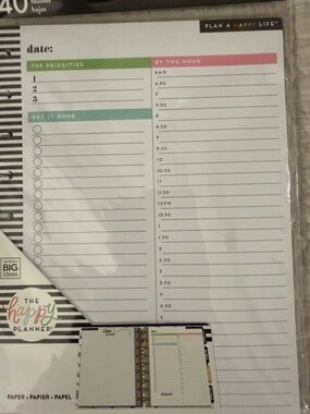 The Happy Planner Daily Pages - 40 Sherts White with Green & Pink Accents
